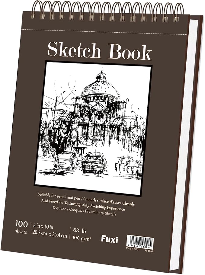 Fuxi 8x10 Sketchbook, Top Spiral-Bound Sketch Pads, 100-Sheets_68lb/100gsm | Art Sketch Books for Drawing, Acid-Free White Drawing Paper for Kids, Adults, Beginners, Students, Artists & Travelers