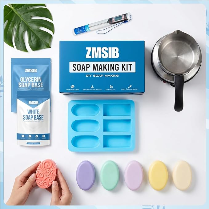 ZMSIB Soap Making Kit for Adults - Soap Melting Pot, Electric Stove, Molds | 900ml Stainless Steel Melting Pot, Electric Stove, Silicone Soap Molds for Soap Making, Beginner Friendly