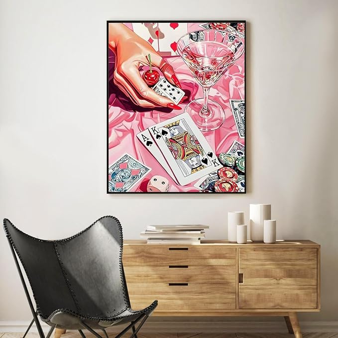 Paint by Numbers Kit for Adults, Pink Cocktail & Playing Cards, 16x20 Inch