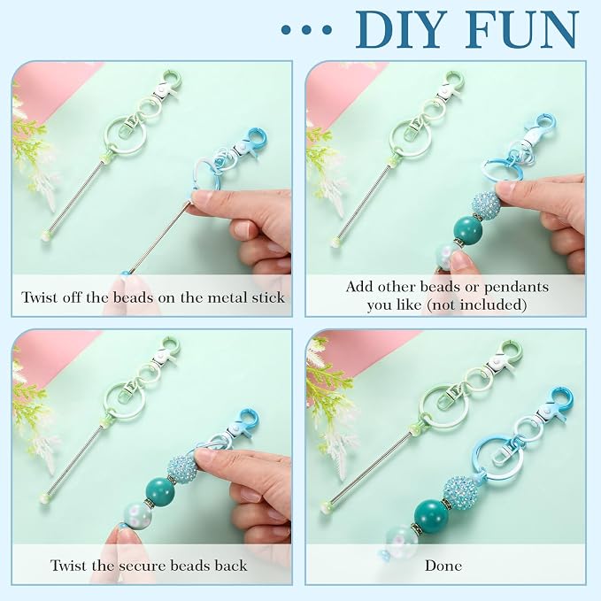 Tondiamo 12 Pcs Beadable Keychains Bars Bulk Blank Beaded Metal Keychain for Craft DIY Gift