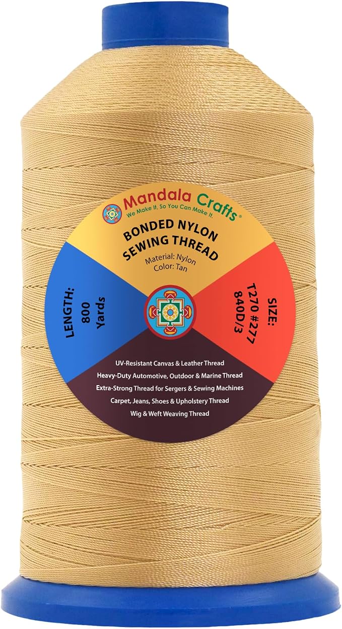 Mandala Crafts Size 277 840D T270 Tan Bonded Nylon Thread, 800 YDs