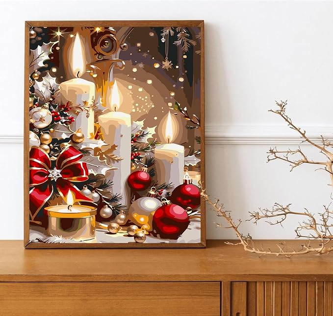 Meothan Paint by Numbers Kit for Adults Beginner 16x20 inch (Without Frame) | Christmas Adult Paint by Number Kits on Canvas, DIY Candles Acrylic Oil Easy Painting by Numbers for Home Wall Decor