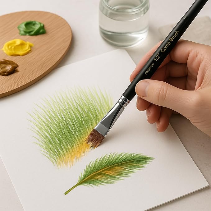 Grainer Brush Set, Texture Paint Brushes for Acrylic, Watercolor & Oil | Comb Paint Brush for Fur, Hair, Grass, Wood Grain & Feather Effects • Filbert Grainer Design • Korean Synthetic Nylon