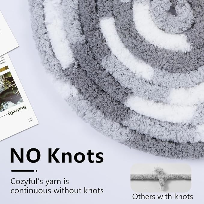 Cozyful Chunky Yarn for Hand Knitting - #10 Chunky Chenille Blanket Yarn, Jumbo Big Thick Chunky Yarns for Crocheting, Tie Dye Bulky Knit Yarns, 8 Skein (20 yds 8 oz Each Skein), Multi Grey&White
