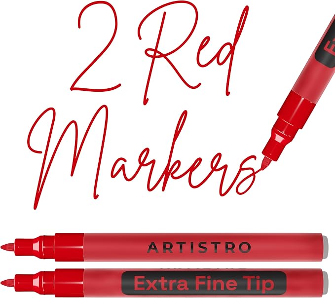 ARTISTRO Red Acrylic Paint Markers - 0.7mm Extra Fine-Tip - Set of 2