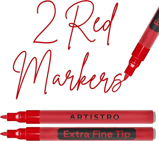 ARTISTRO Red Acrylic Paint Markers - 0.7mm Extra Fine-Tip - Set of 2