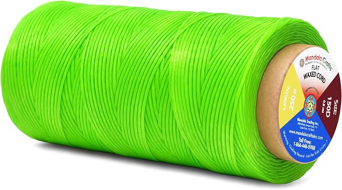 Mandala Crafts 150D 0.8mm Green Flat Waxed Thread for Leather Sewing
