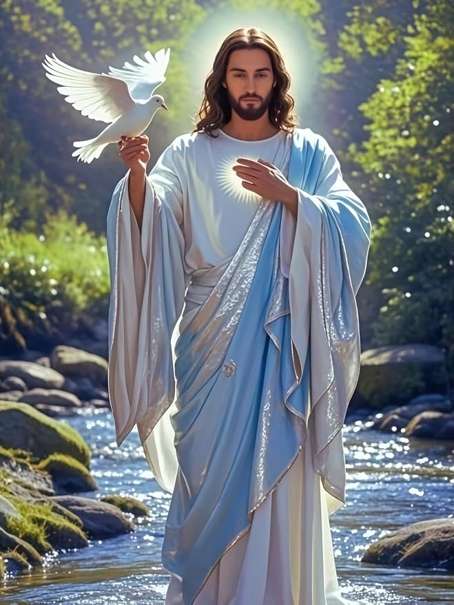 CHWGLFGG 5D Jesus Diamond Art Kits for Adults Beginners 12x16 Inch | Christ with Peace Dove Diamond Painting Kit, DIY Full Round Drill Paint by Diamonds Dot Gem Art for Adult, Home Wall Decor