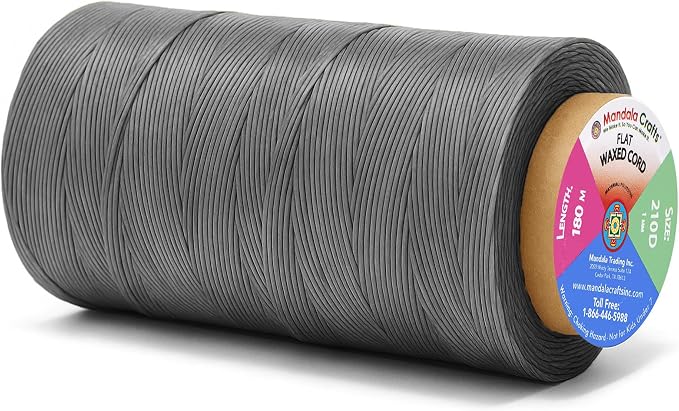 Mandala Crafts 210D 1mm Gray Flat Waxed Thread for Leather Sewing