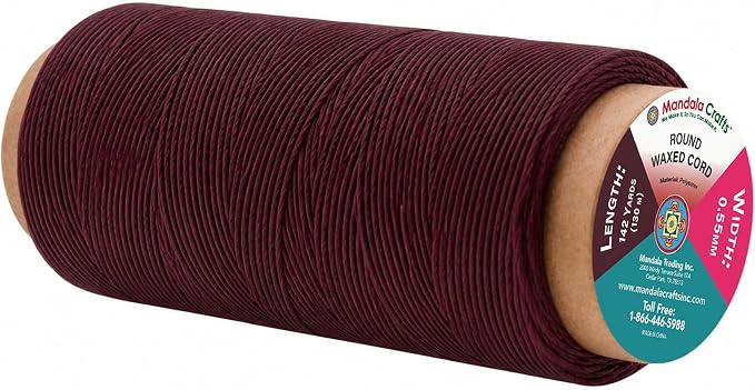 Mandala Crafts 130M 0.55mm Burgundy Round Waxed Thread for Leather Sewing