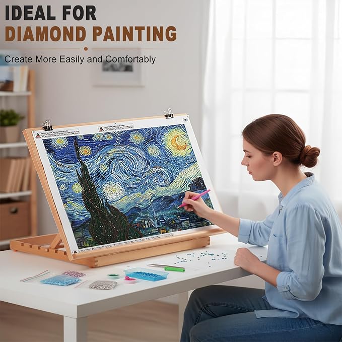 24.9"x17.3" Beechwood Tabletop Easel with Paint and Sketch Papers,Mask Tape | Extra Large Adjustable Art Easel Stand, Drawing Board for Painting, Sketching and Diamond Art