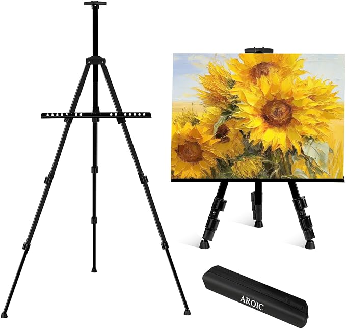 AROIC 17-66 in Art Easel Stand, Aluminum Tripod for Table Top & Floor | Portable Adjustable Display Easel for Canvases Painting with 1 Storage Bag | Studio, Hobby & Professional Artist Easels