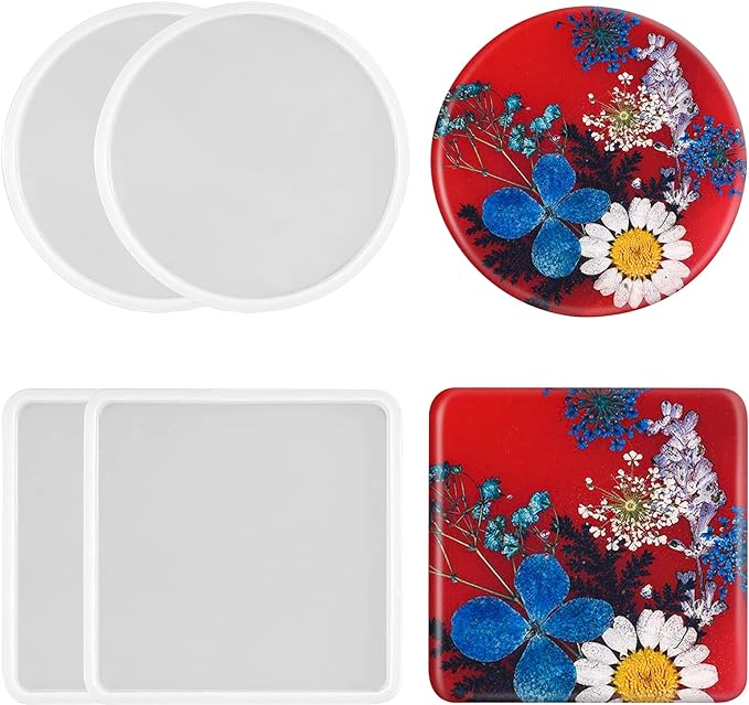 4 PCS Thickened Coaster Resin Molds, Coaster Silicone Molds for Epoxy Resin, Epoxy Resin Molds for DIY Resin Coasters Bowl mats, Candle Holders, Home Decoration