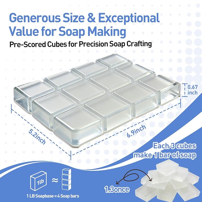 Melt and Pour Soap Base, Pre-Cut, Unscented, 1LB Clear Glycerin