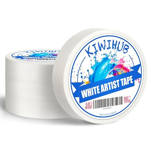 4 Packs Artist Tape for Watercolor Paper - 0.8IN Wide 592FT Long | White Masking Artists Tape for Drafting, Art Painting and All Paper Media - Acid Free