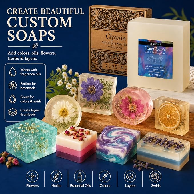 10 LBS Glycerin Soap Base, Melt and Pour Supplies Kit for Soap Making | SLS/SLES & PEG free | Gentle & Foamy Ingredients | Make Your Own Bulk For Adult Soapmaker - Easy to Cut