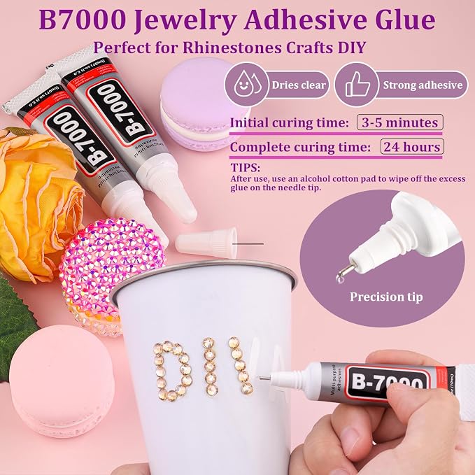16000Pcs Resin Rhinestones with Tweezers for Crafting, Champagne 2-6mm Mixed Sizes Bedazzling Crystal with 3Pcs 10ml B7000 Jewelry Glue for DIY Crafts Clothing Tumblers Shoes Fabric Nail Art