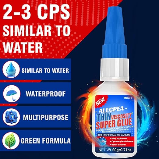 ALECPEA Thin CA Glue 20g, Cyanoacrylate Super Glue with 3 Droppers