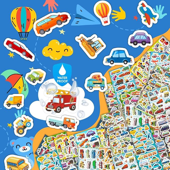 36 Sheets Cars and Trucks Stickers for Kids, 700+ Cute Vehicle Stickers | Transportation Stickers Party Favors Pack Including Cars, Construction,Fire Trucks,Buses,Airplane,Rocket and More!