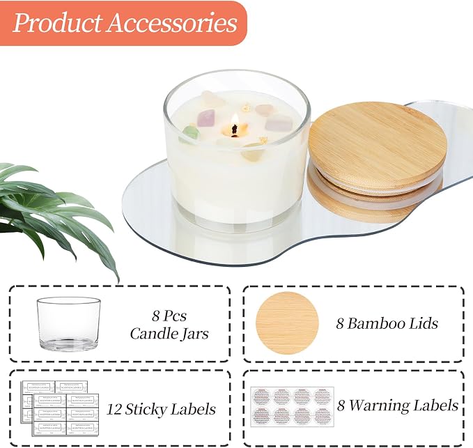 CONNOO 8 Pack 12 OZ Clear Glass Wide Mouth Candle Jars