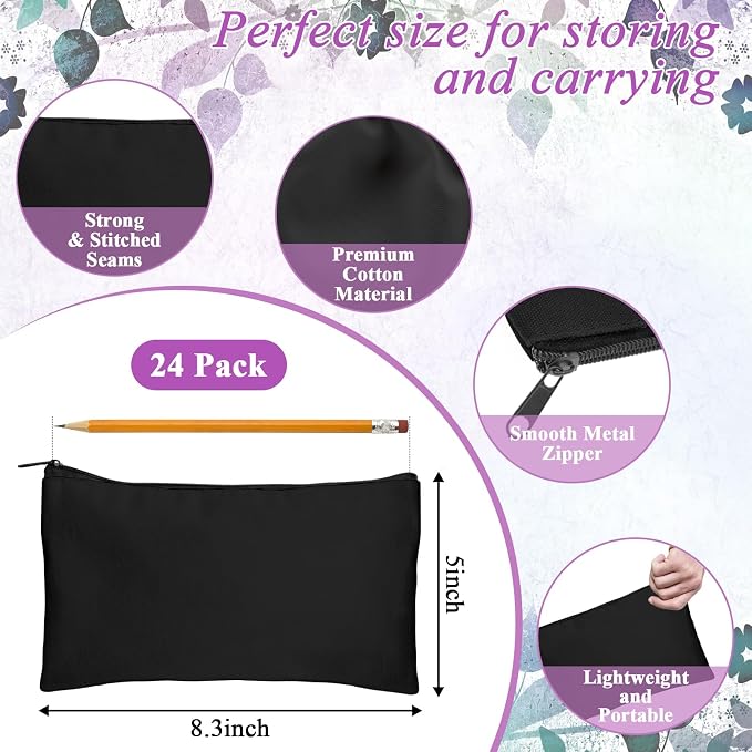 Legigo Blank Canvas Bags Zipper Pouch Makeup Bags Pencil Pouch Bulk | Multi-Purpose, Sturdy Canvas Pouch with Zipper, Cosmetic Travel Toiletry Bag for DIY Crafts, Gifts & Storage, 8.3 x 5 Inch