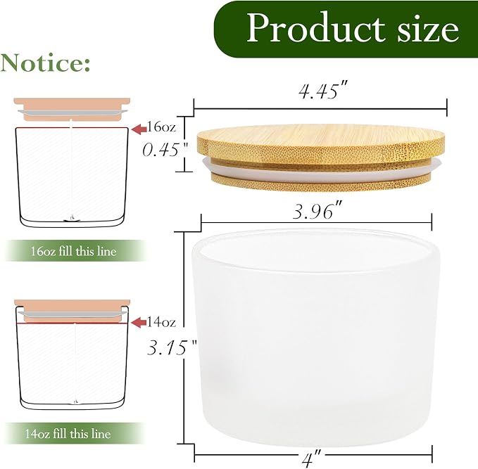 CONNOO 6 Pack 16oz Frosted Wide Mouth Glass Candle Jars