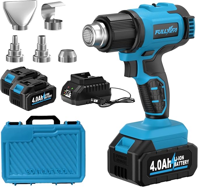 FULLYEA Cordless Heat Gun, Max 1022℉, Portable Kit with 2x4.0Ah Batteries