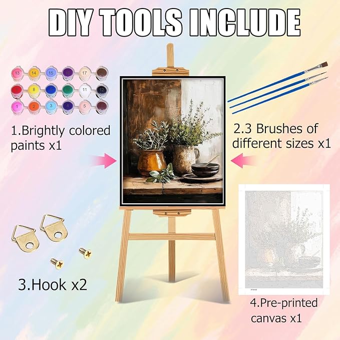 Paint by Numbers Kit for Adults, Vintage Green Plants Paint by Numbers Kits | Adult Paint by Number Kits on Canvas DIY Acrylic Oil Easy Painting by Numbers for Home Wall Decor 16X20 inch (Without Frame)