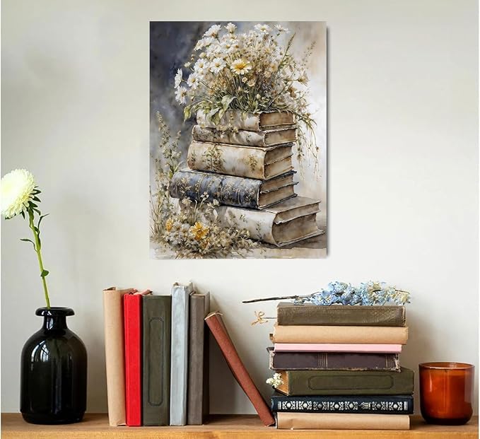 Retro Book Flower Diamond Art Kits for Adults,Diamond Painting Kits 12X16In
