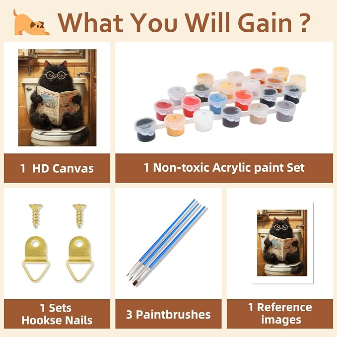 Reivworl Cat Paint by Numbers Kit for Adults Beginner 16×20 inch