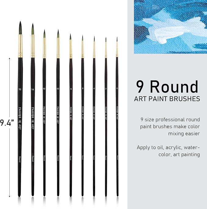 Falling in Art 9 PCS Long Handle Round Paint Brushes Set