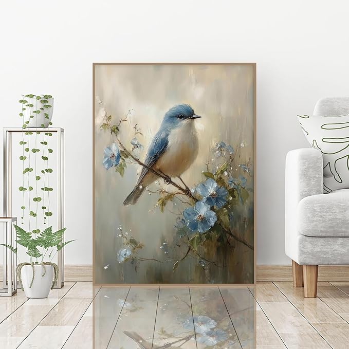 Blue Bird Paint by Numbers Kit for Adults, Color By Numbers for Adults | Vintage Blue Bird Painting by Number Kits On Canvas, Number Artist Paint by Number Kit Funny Without Frame DIY, 12x16in