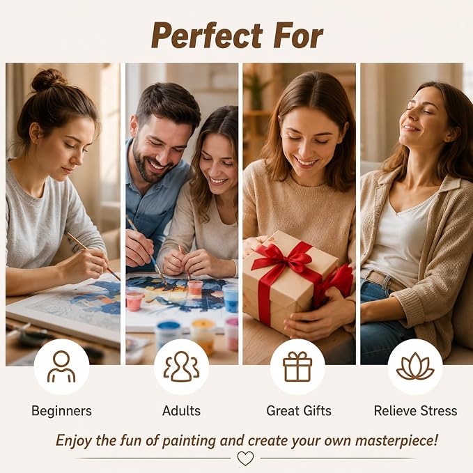 AUKELHJ Framed Paint by Numbers Kit for Adults, Panda, 10x10 inch