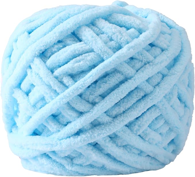 Plush Chenille Chunky Yarn for Crocheting 100g(54.6yd) - Bulky Thick Fluffy Yarn for Knitting- Soft Velvet for Baby, Blanket Knitting Blanket Yarns- Amigurumi Yarns (Blue)