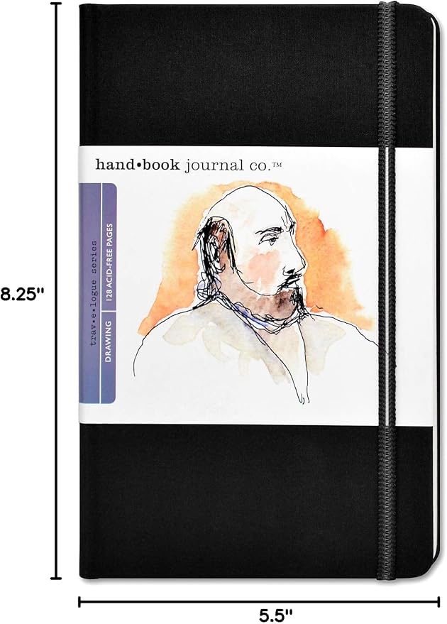 Travelogue Drawing Book, Large Portrait 8-1/4 x 5-1/2, Ivory Black Artist Journal