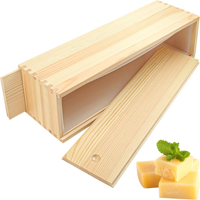 130 oz White Soap molds for Soap Making Large Size, Soap Loaf Wood Box Kit, Soap Bar Wood Box for DIY Supplies, Soap Molld with pull-out Lid(1 wooden box+1 wooden cover+1 silicone soap molld)