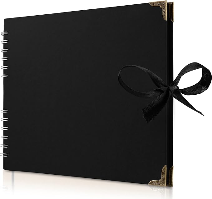 Scrapbook Album, 50 Pages, 11 x 8.5 Inch, Black Photo Album, Scrap Book | Hardcover with Thick 250 GSM Kraft Paper, Ideal for Your Scrapbooking Albums, Art & Craft Projects (Black, 11 x 8.5 Inch)