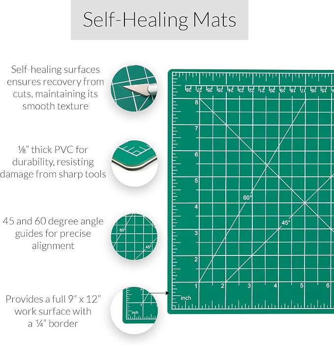 WA Portman 9x12 Self Healing Cutting Mat, Rotary Cutter, & 5 Rotary Blades