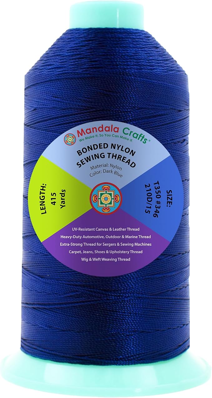 Mandala Crafts Size 346 210D T350 Dark Blue Bonded Nylon Thread, 415 YDs