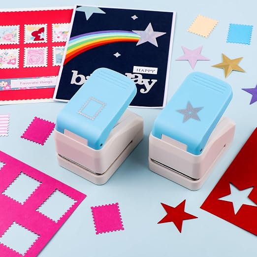 BAOFALI4Pcs Stamp Punche Tool Set |Postage Stamp Punch1X0.8inch/0.9x1.1inch | Square Punch1X1 inch|Star 1.4x1.4inch Embossing Punch for Paper Crafting Scrapbooking DIY Card Making Arts Crafts Supplies