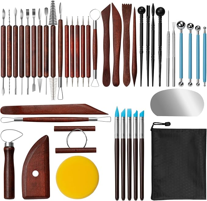 Amrules 43 Pcs Polymer Clay Sculpting Tools Kit for Adults, Red | Multi-Functional for Carving, Dotting & Molding, Ideal for Art Class & Pottery Studio, Comes with Zipper Storage Bag