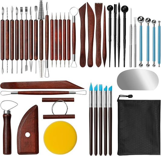 Amrules 43 Pcs Polymer Clay Sculpting Tools Kit for Adults, Red | Multi-Functional for Carving, Dotting & Molding, Ideal for Art Class & Pottery Studio, Comes with Zipper Storage Bag