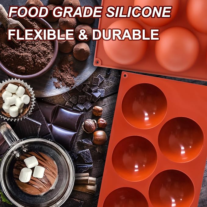 Lerykin 3 Pack Extra Large 5-Cavity Semi Sphere Silicone Molds, Half Sphere Baking Mold Non-Stick for Making Big Size Hot Chocolate Bomb, Jelly, Cake, Dome Mousse
