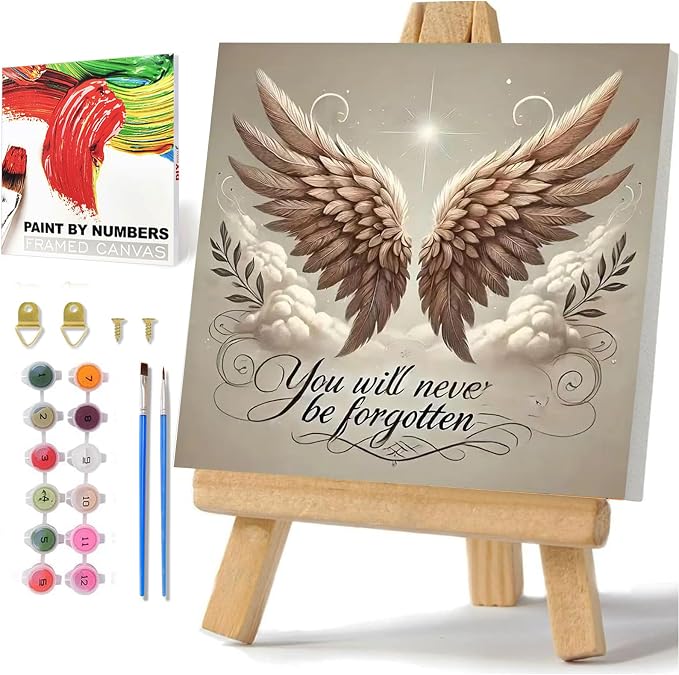 Paint by Numbers Kit for Adults Beginner, Wing Paint by Numbers 10x10 Inch | Framed Paint by Numbers Kit for Adults Beginner with Easel, Acrylic Painting by Numbers, DIY Crafts for Gifts or Home Decor