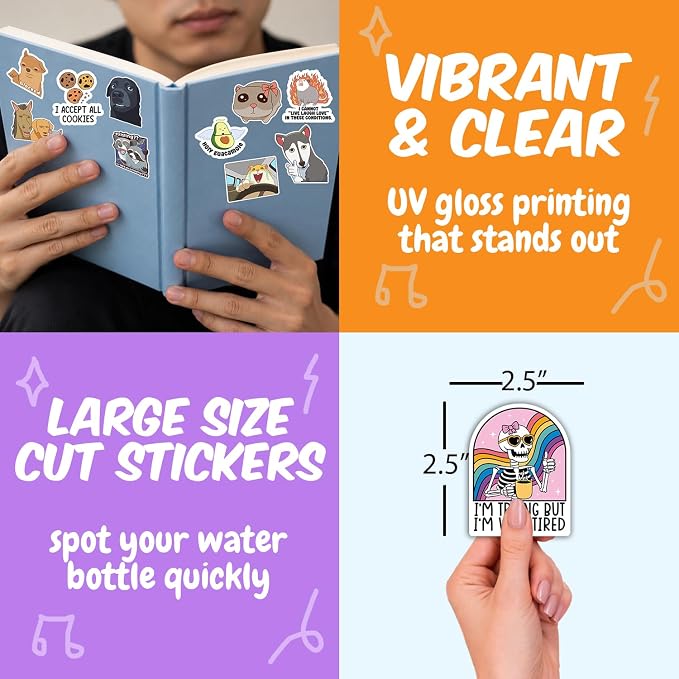 412PCS Funny Holographic Stickers for Adults, Waterproof Vinyl Pack Sarcastic Relatable Meme Decals for Laptop, Water Bottle, Phone, Kindle, Journal, Scrapbooking, No Repeats