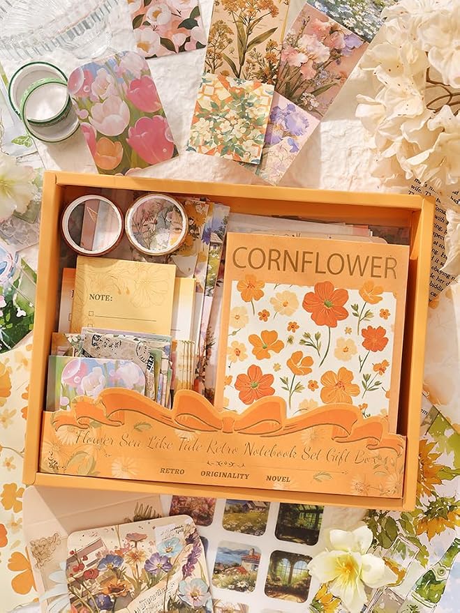 Aromoty Scrapbooking Supplies Kit, Botanical Aesthetic Vintage Scrapbook Kit for Bullet Junk Journal A6 Grid Notebook Stationary (Centaury Love)