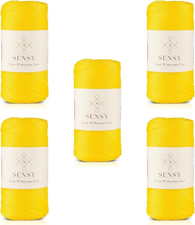 S Sensy 2mm - Premium Polypropylene Macrame Cord 5 Skeins Yellow 252 Yards