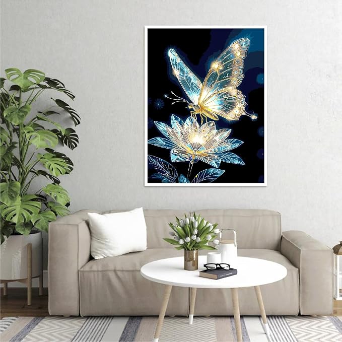 Paint by Numbers Kit for Adults,Crystal Butterfly Paint by Number 16x20 In | Paint by Number for Beginner,Adult Paint by Number,HD Color Canvas,DIY Tool Kits,Stress Relief Craft,Great Gift,Without Frame