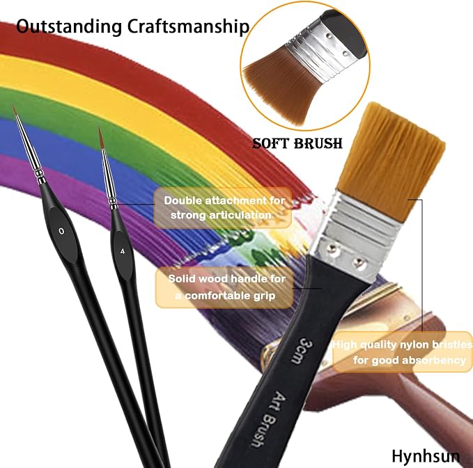 33 Pieces Paint Brush Set, Artist Series, Nylon Bristles with Round, Filbert, Flat, Fan, Angle, Detail Brush, Palette Knife,Suitable for Artists and Beginners for Acrylic Painting, Oil, Watercolor..