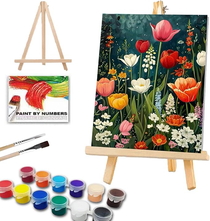 ICYANART Paint by Numbers for Adults Framed, Flowers Number Painting 8x12In